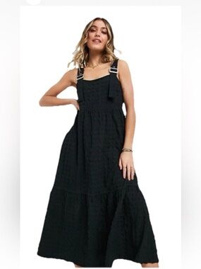 ASOS DESIGN dungaree midi sundress bubble texture Sz 2  buckle strap summer pool